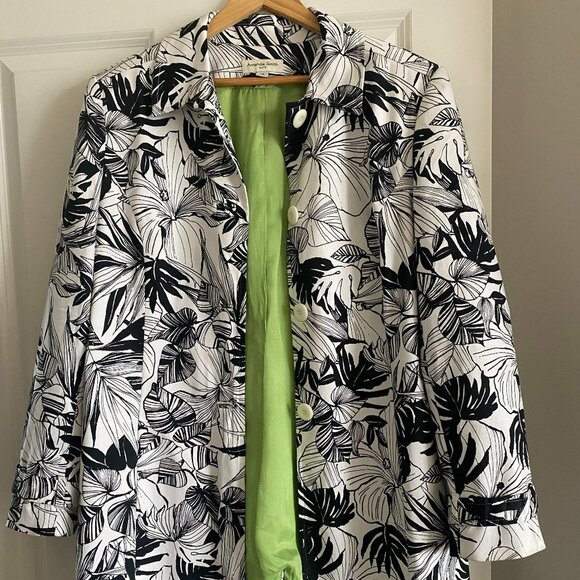 AMANDA SMITH Light Coat Tailored Black/White Pattern Buttons Cotton Blend Sz 14 - Picture 2 of 7
